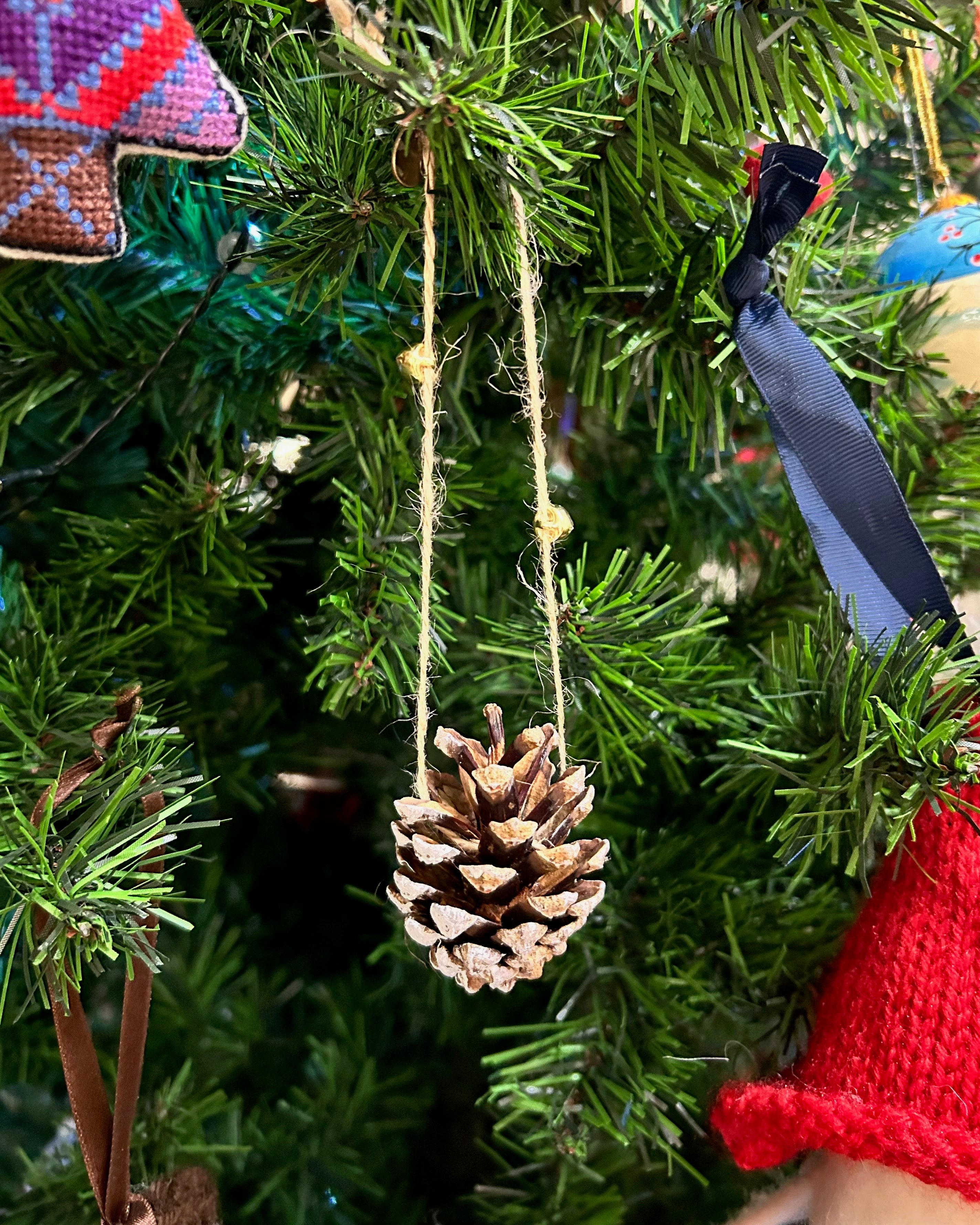 Handmade Frosted Pine Cone Bauble 3x